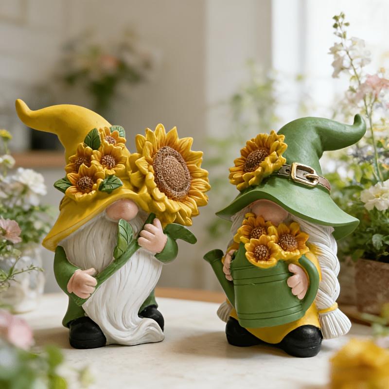 

2Pcs Sunflower Gnome Ornament, Resin Garden Gnome, Yellow Hat Hugging Sunflower Gnome, Tabletop Window Sill Ornament