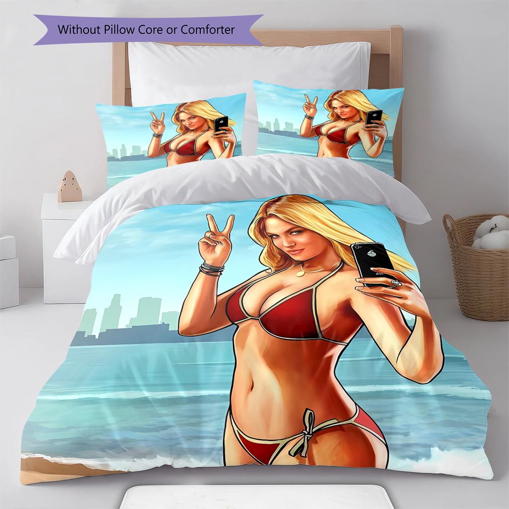 Grand Theft Auto Pattern Bedding,Quilt Set Quilt Cover Pillowcase Home Birthday Gift (1 * duvet cover + 2 * pillowcase, without core)
