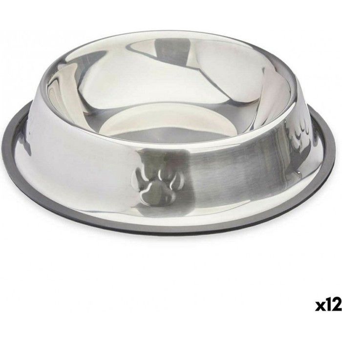 Mangeoire Pour Chien - MASCOW - Argenté Gris - Caoutchouc Et Métal - 27,5 X 27,5 X 13 Cm - Intérieur