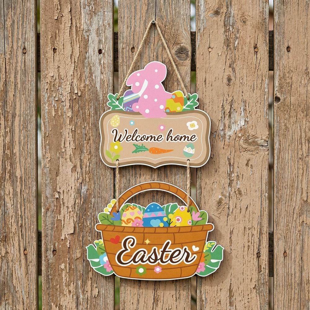 Colorful Easter Welcome Sign Cartoon Easter Hanging Ornament Bunny Egg Decor  Front Door