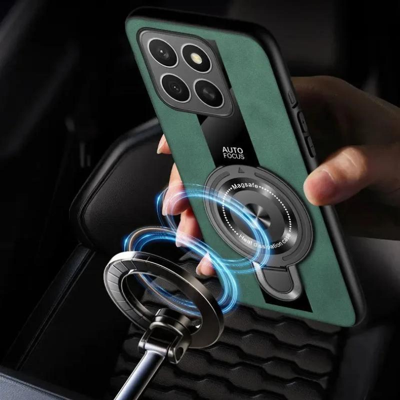 For Magsafe Wireless Charging Cover For Xiaomi 15T Pro 17T Pro PU Leather Shockproof Ring Stand Holder Case For Xiaomi 17 Max