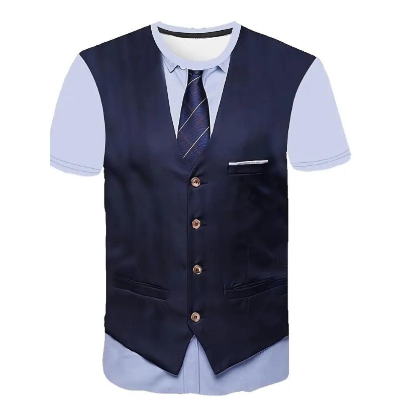 Fashion Men's T-shirts 3d Print Suit And Tie Pattern Plain Short Sleeved T-shirt For Men's Clothing High Street Streetwear Tops