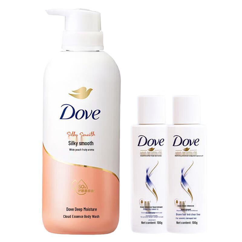 Dove White Peach Silky Smooth Body Wash 500g with 2x 100g Essence