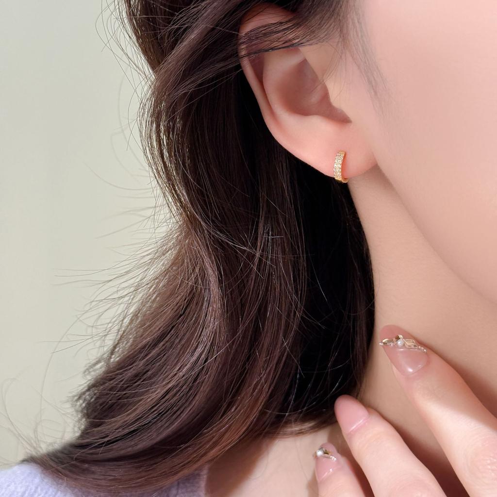 925 Sterling Silver Double Row CZ Huggie Hoop Earrings for Women, Sparkling Cubic Zirconia Gold Plated Small Hoop Earrings,