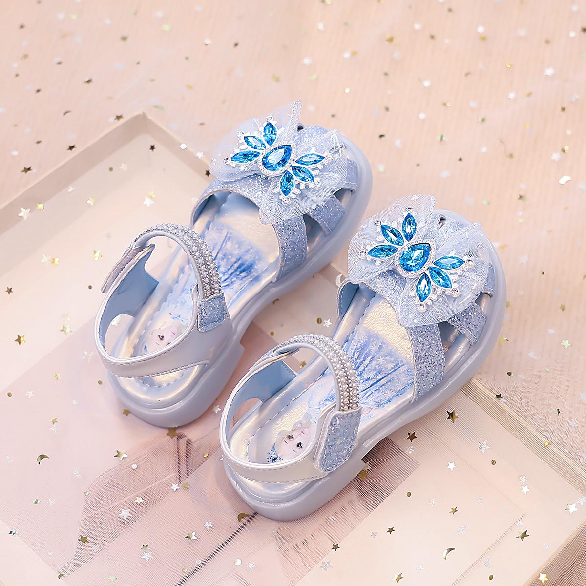 

Kids Sparkly Princess Shoes for Girls 2025 Summer Non-slip Toddler Toes Capped Sandals with Shiny Bow for Birthday Party Glitter 23 синій