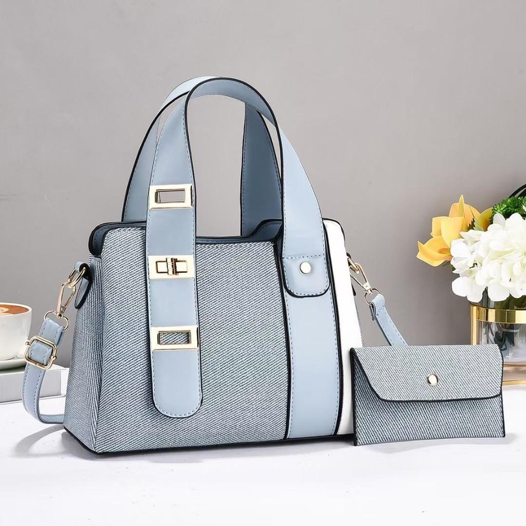 Fashion Color Blocking And Splicing Design Women Casual Handbag With Wallet