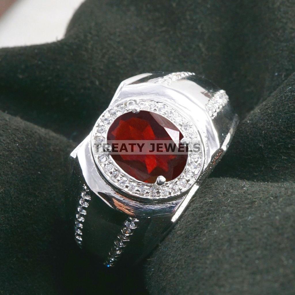 Garnet Oval Cut Gemstone With 925 Sterling Silver Ring For Men's #B107 JL375671448798