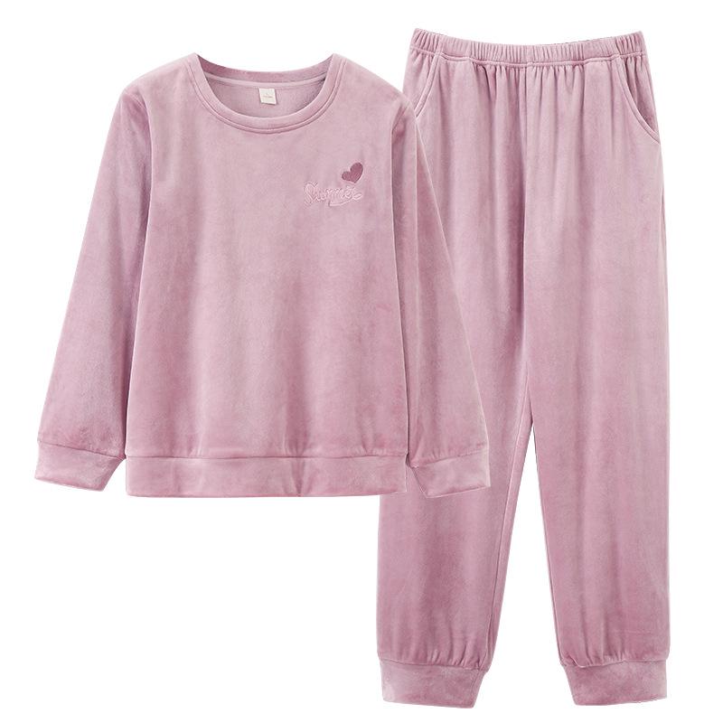 Doppelseitiges Fleece-Pyjama-Set für Damen - Winter, Dickes Samt, Langärmelig, Rundhals, Locker, Lässig, Für Draußen