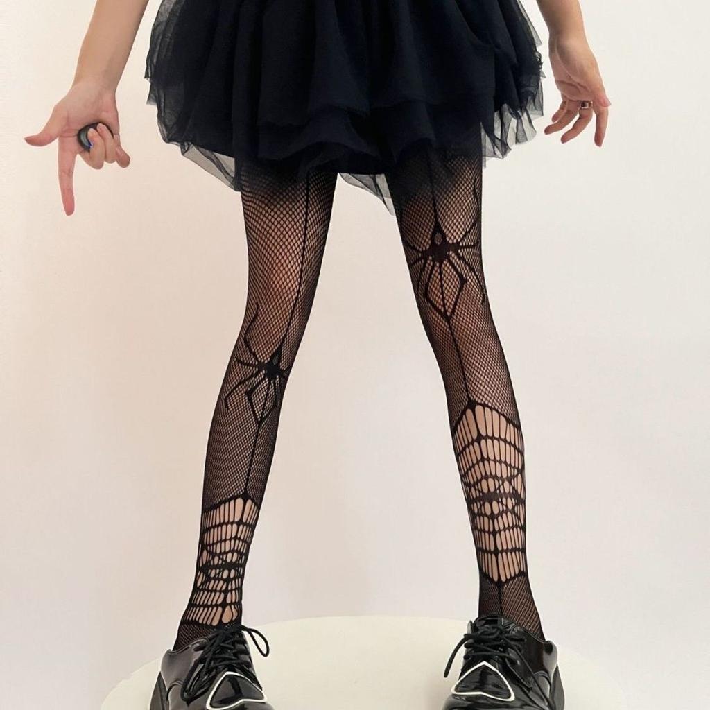 Spring Summer Thin Party Club Pantyhose Dark Hollowed Out Fishnet Stockings Women Gothic Spider Web Fish Net Black Silk Tights