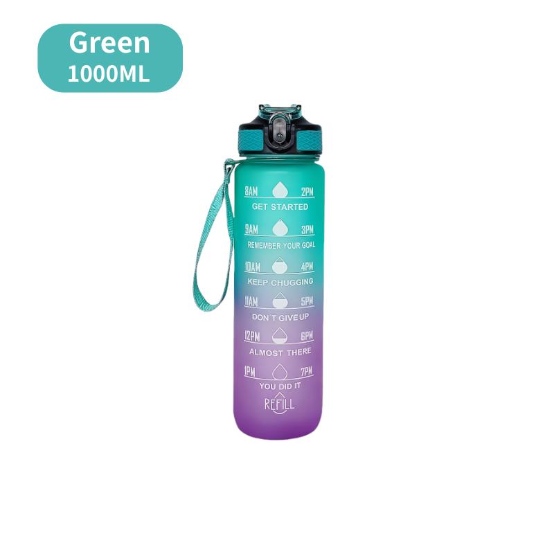 1000ml Water Bottle Gradient Color Motivational Sports Water Bottle with Bouncing Suction Nozzle Leak-proof Cup for Gym, Outdoor