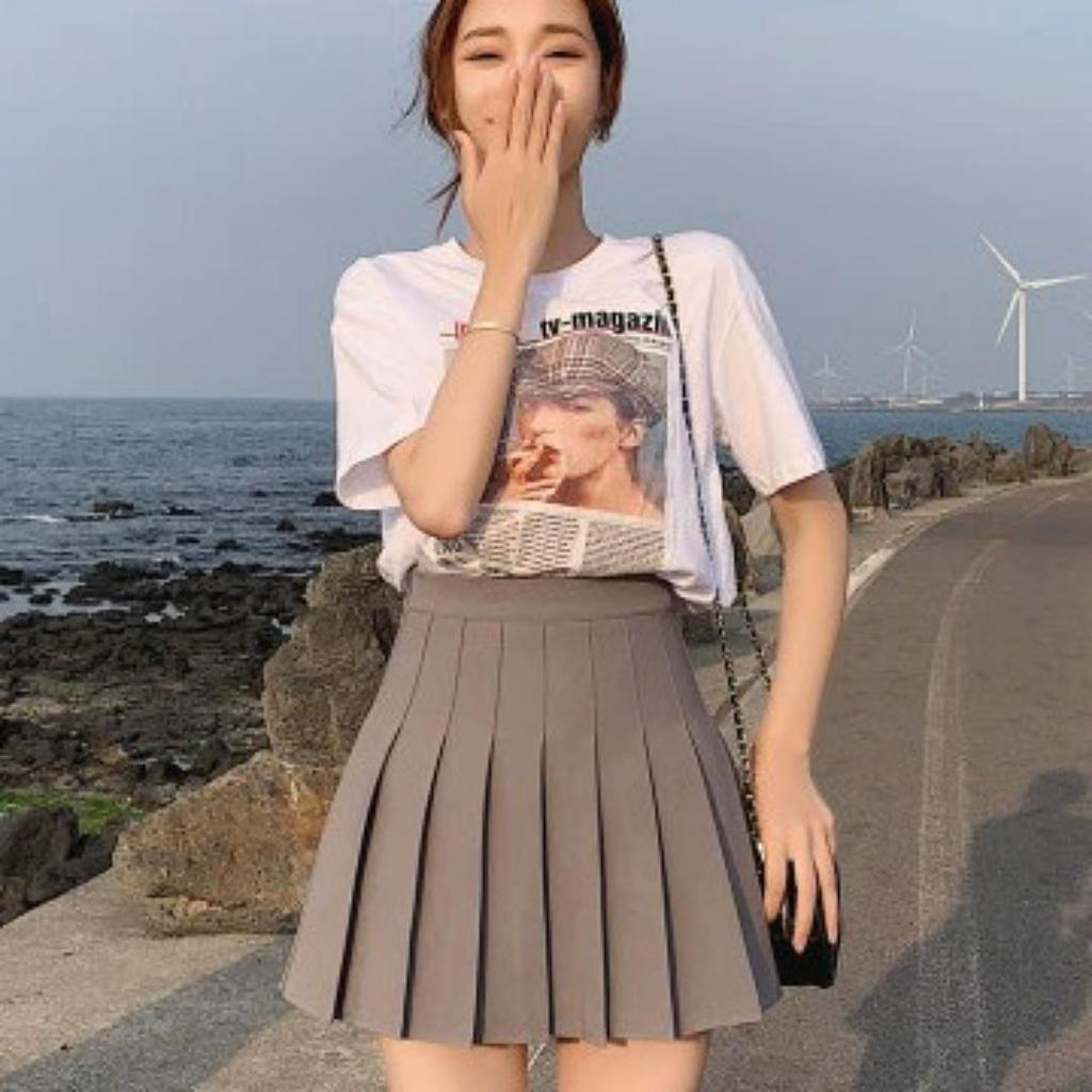 Dames Plissérok JK Uniformrok Rok Lente en Zomer Korte Rok (Veiligheidspantalon + Rits + Knopen)