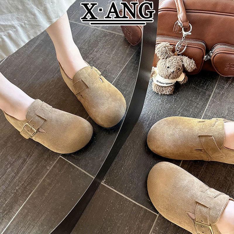 Cowhide version all-inclusive inner height-increasing women's shoes autumn new one-pedal soft-soled single shoes