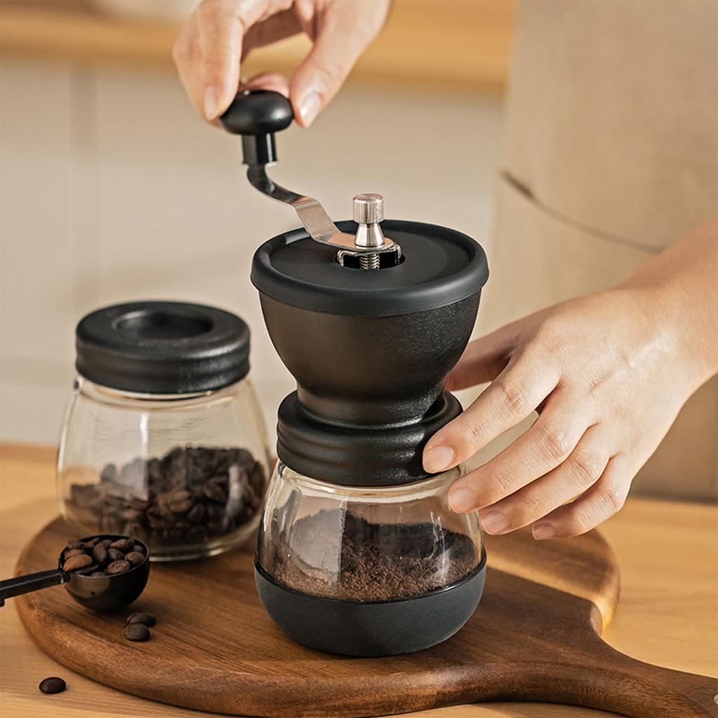 Manual Grinder Labor Saving Washable Detachable Glass Powder Storage Tank Hand Coffee Grinder for