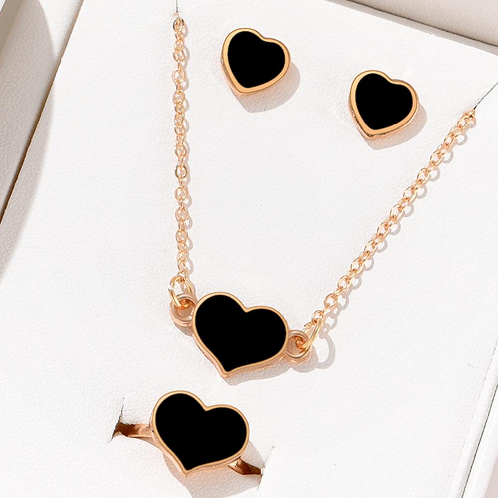 5 Piece Set Women Black Heart Zircon High End Fashion Creativity Suitable Gift Giving Necklaces Bracelets Rings Earrings Set