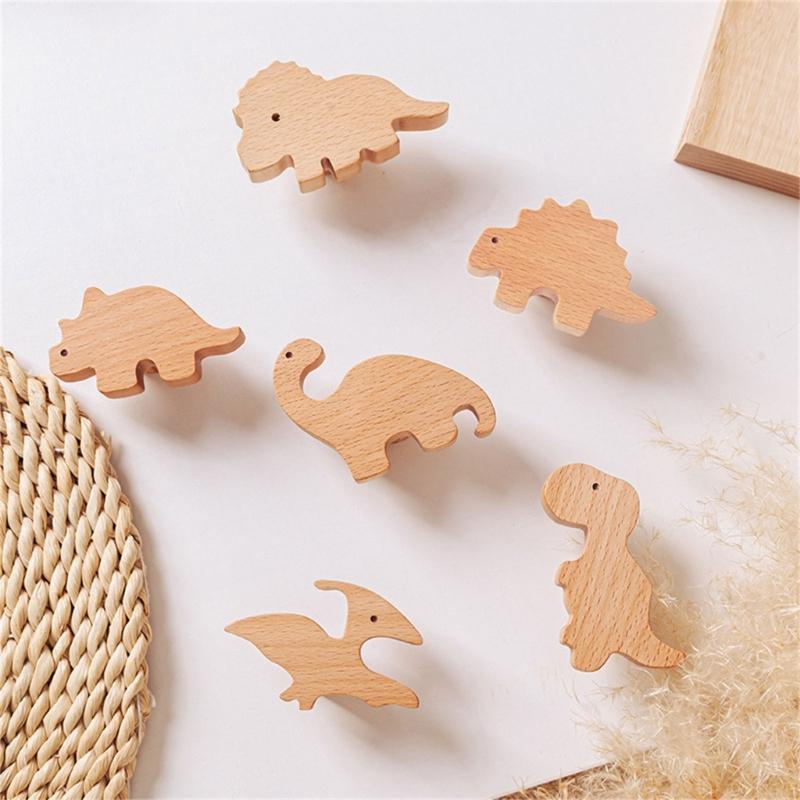 Natural Wood Cabinet Knob Lovely Dinosaur Drawer Pulls Decorative Furniture Handles for Children Room Wardrobe Knob