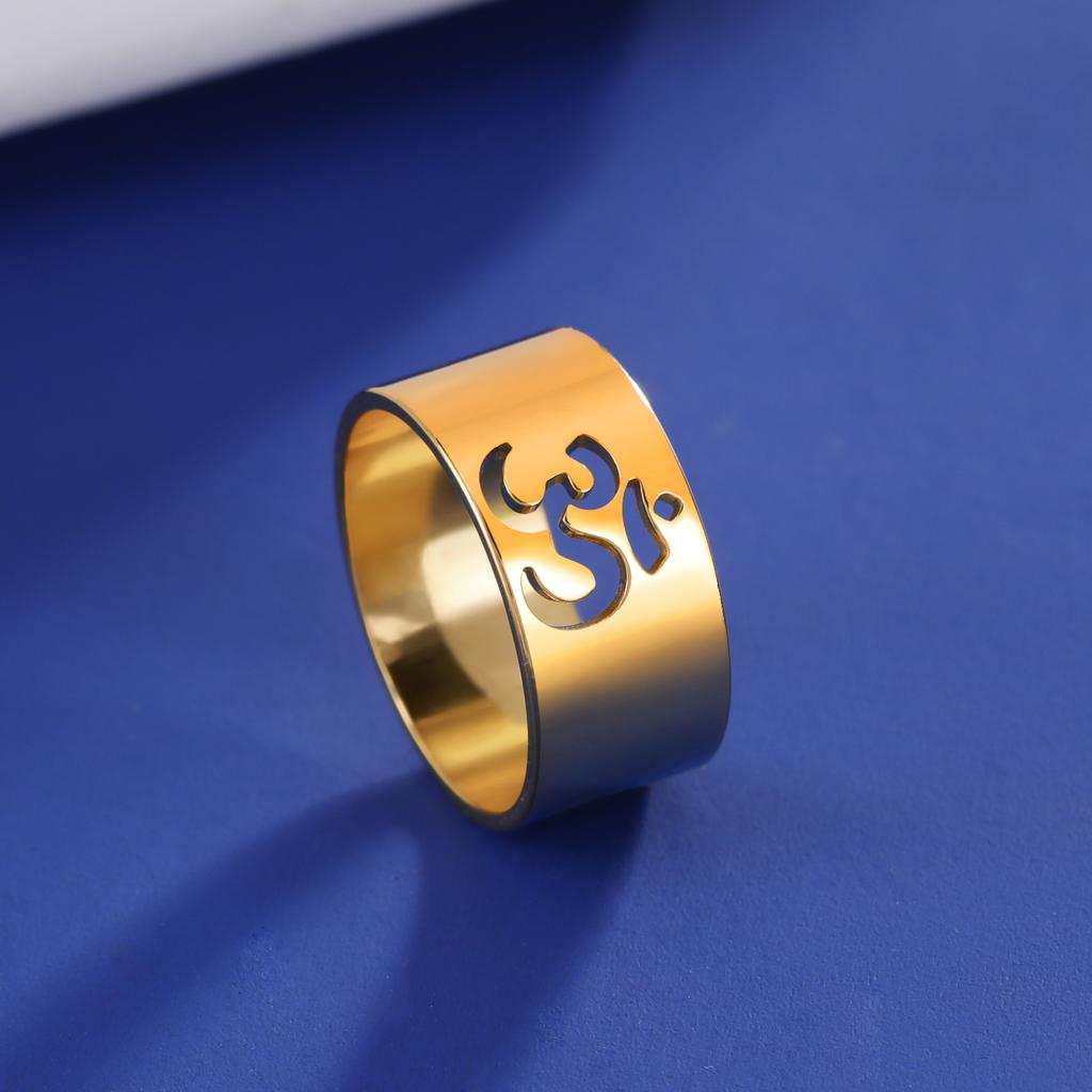 LIKGREAT Buddhism Indian Yoga Om Symbol Rings for Women Stainless Steel Supernatural Religious Talisman Amulet Jewelry Gifts New