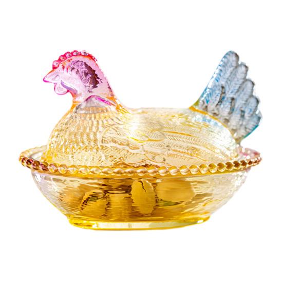 Chicken-Shaped Glass Candy Dish Hen on Nest Dessert Dish with Lid Funny Snack Bowl for Fruits Salads Home Table Decor