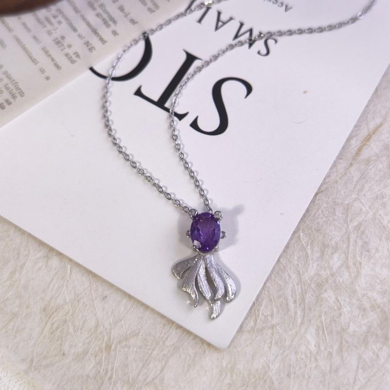 

New Koi natural crystal pendant s925 sterling silver necklace for women with extra collarbone chain every year 925 silver