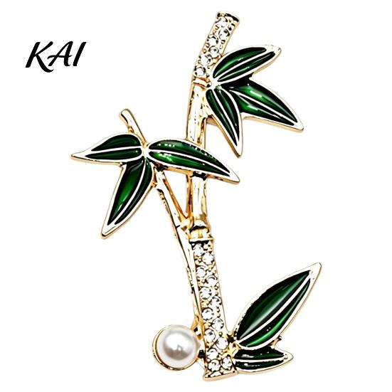 Women Aesthetic Jewelry Alloy Rhinestone Bamboo Brooch, Enamel Lapel Collar Pin, Men Chinese Style Pin Accessories for Suit Dress Coat Scarf