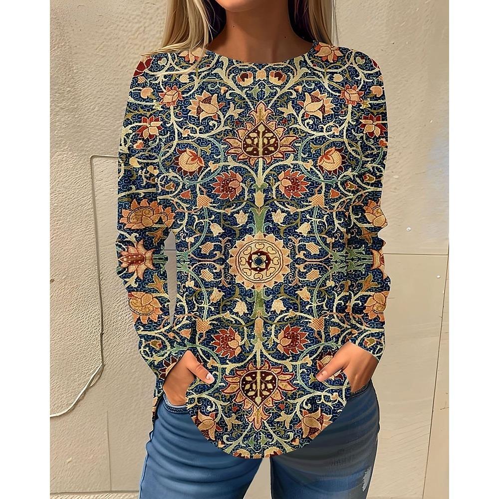 A 3D printed long-sleeved T-shirt for women, casual and fashionable