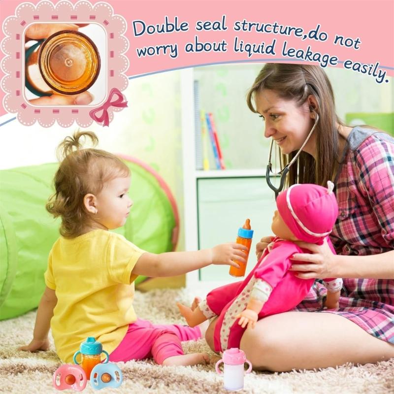 12pcs Realistic Baby Doll Feeding Set With Bottle Pacifiers Juice Containers Interactive Pretend Play Nursing Accessories