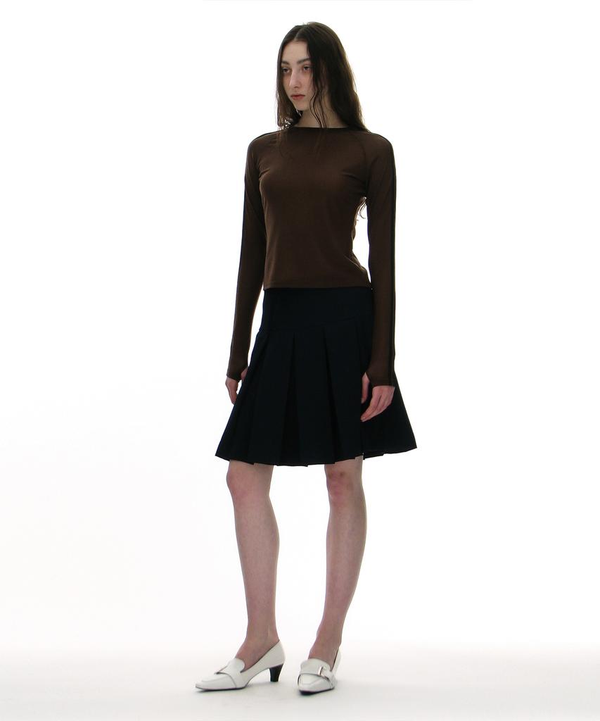 Partimento Woman Belted Pleated Skirt_Navy