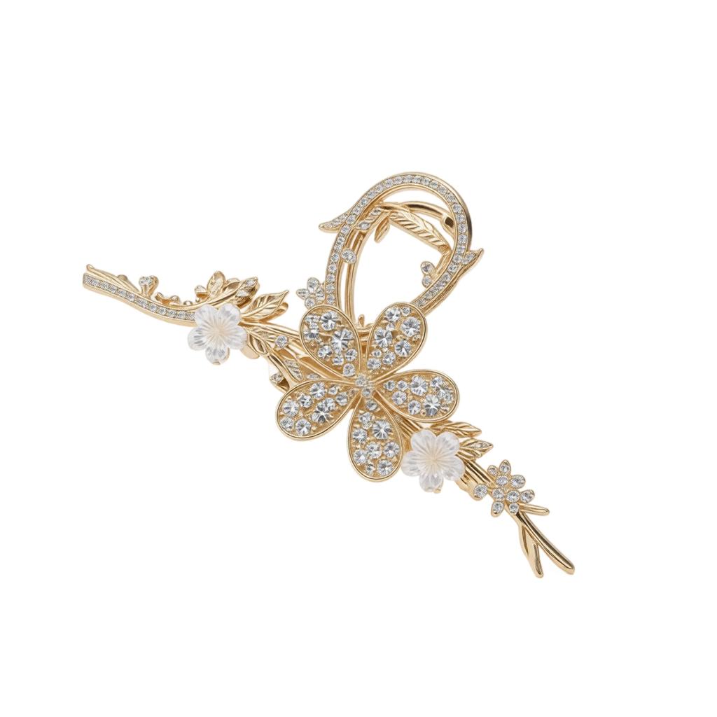Large Hair Clip Metal Hair Claw with Decorative Round Embellishments Durable Hair Accessory for Secure Updos and Styling