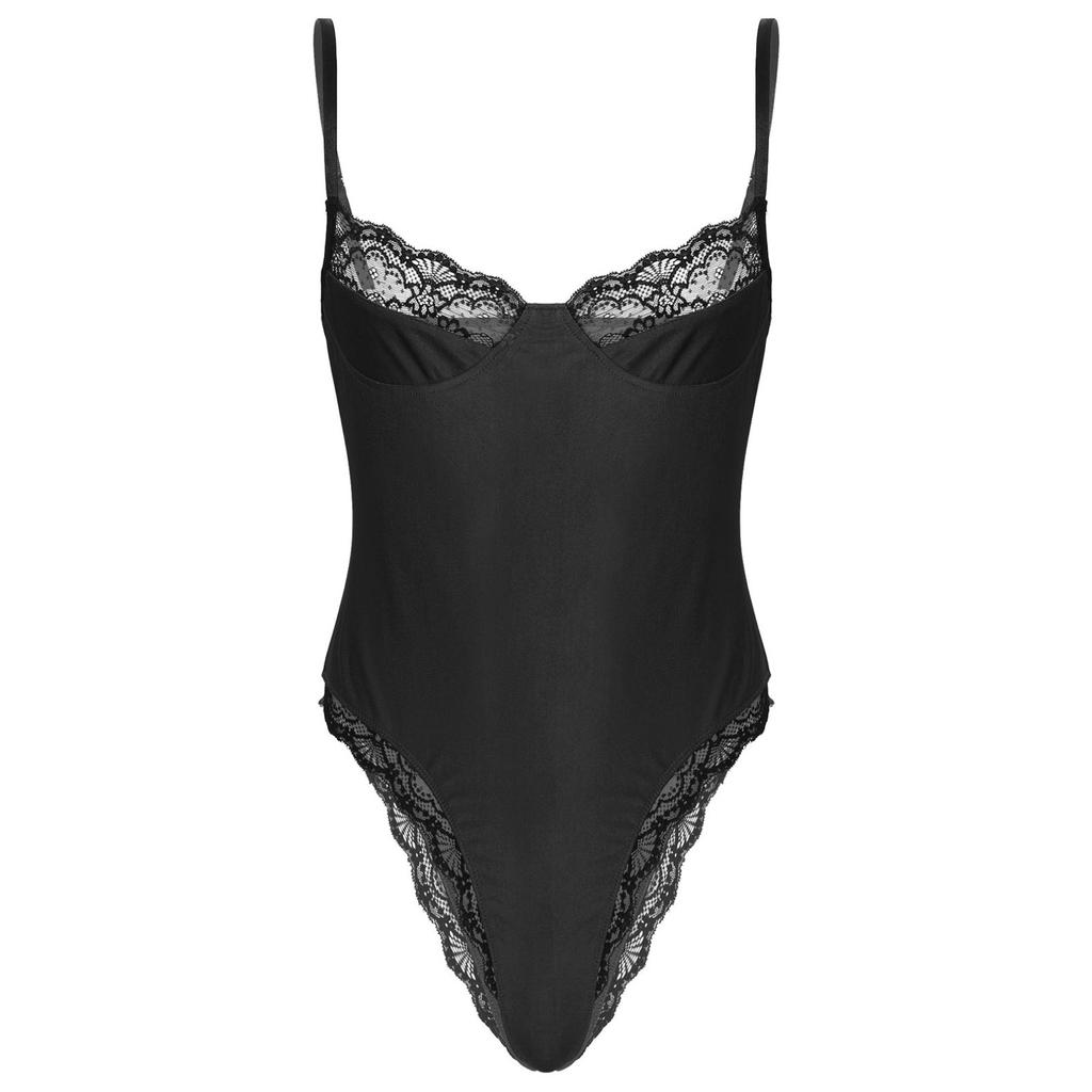 Men Sexy Lace Bodycon Bodysuit Sissy Sleeveless Lingerie Teddie Catsuit Nightwear