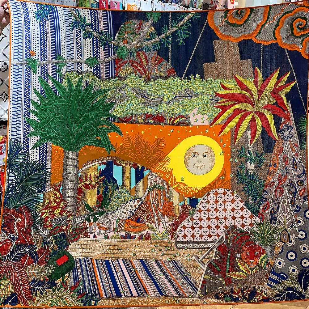 130CM Warm Imitation Silk Cashmere Scarf Women Luxury Printing Square Scarves Wraps Ladies Bandana Hijab Foulard and Shawl