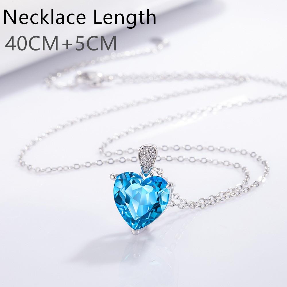 925 Sterling Silver Fashion Light Luxury Blue Love Zircon Pendant Necklace Birthday Party Anniversary Gift