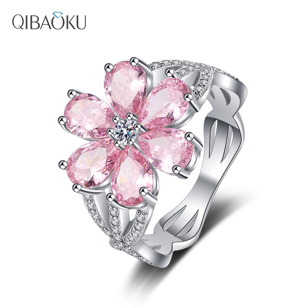 Lucky Star Jewelry Women's Pink Yellow Flower Sparkling Zircon Engagement Wedding Ring 18K Gold Plated White Gold Plated