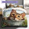 Bengal Cat and Grassland Pattern Bedding Home Decoration Birthday Gift (1 * Duvet Cover + 2 * Pillowcase, Without Core)