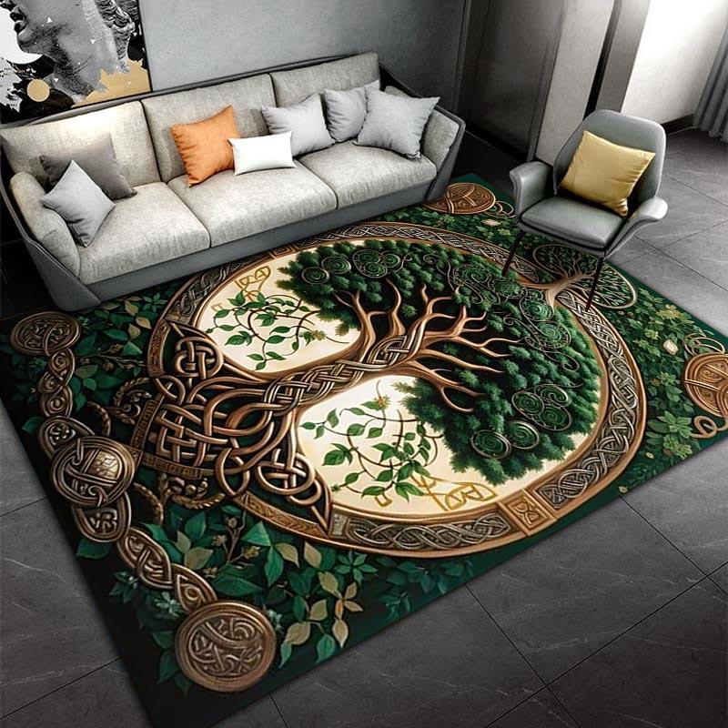 Tree of Life Celtic Design Green Carpet for Living Room Decor Suitable for use as an anti-slip for living room bedroom sofas