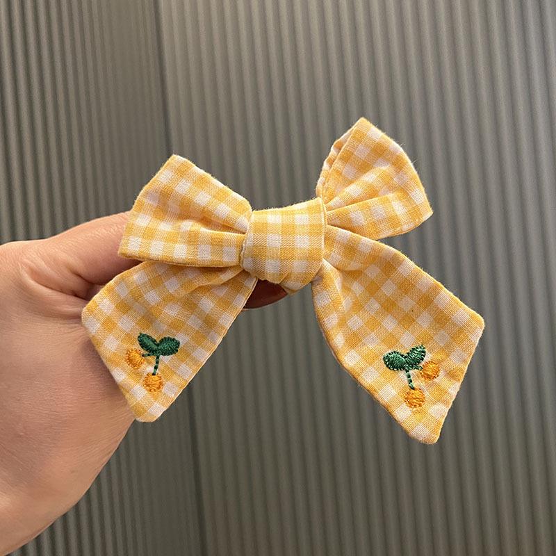 Cherry Bow Embroidered Hair Clips for Girls - Autumn & Winter Academy Style