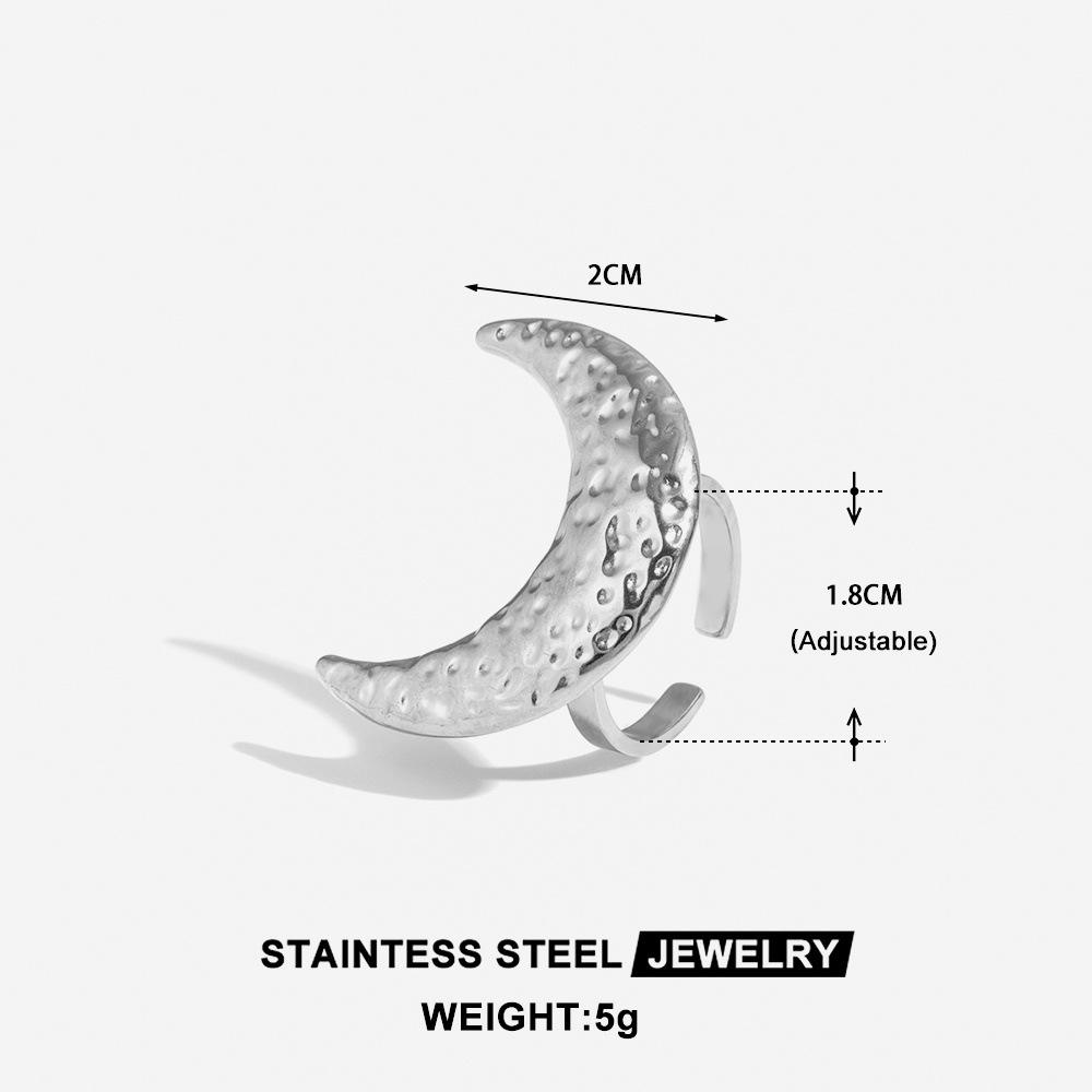 Women s Geometric Moon Stainless Steel Adjustable Ring - High-End Titanium Steel, European & American Style