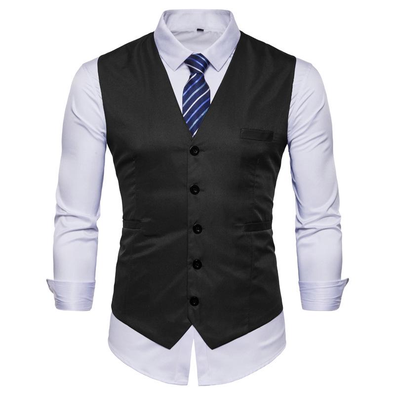 Gilet Gilet da Uomo Moda Colore Unico Monopetto Business Casual