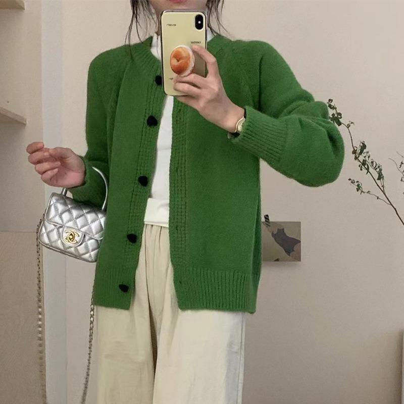 Autumn and Winter New Casual Versatile Solid Color Sweater Jacket Women's Retro Loose Lazy Wind Knitted Cardigan