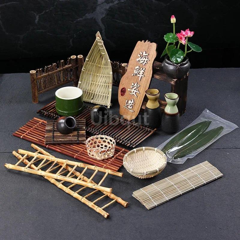 Sushi bamboo chops Barbecue dish decoration Platter ornaments Seafood posture flowers and plants Japanese sashimi decorations-A