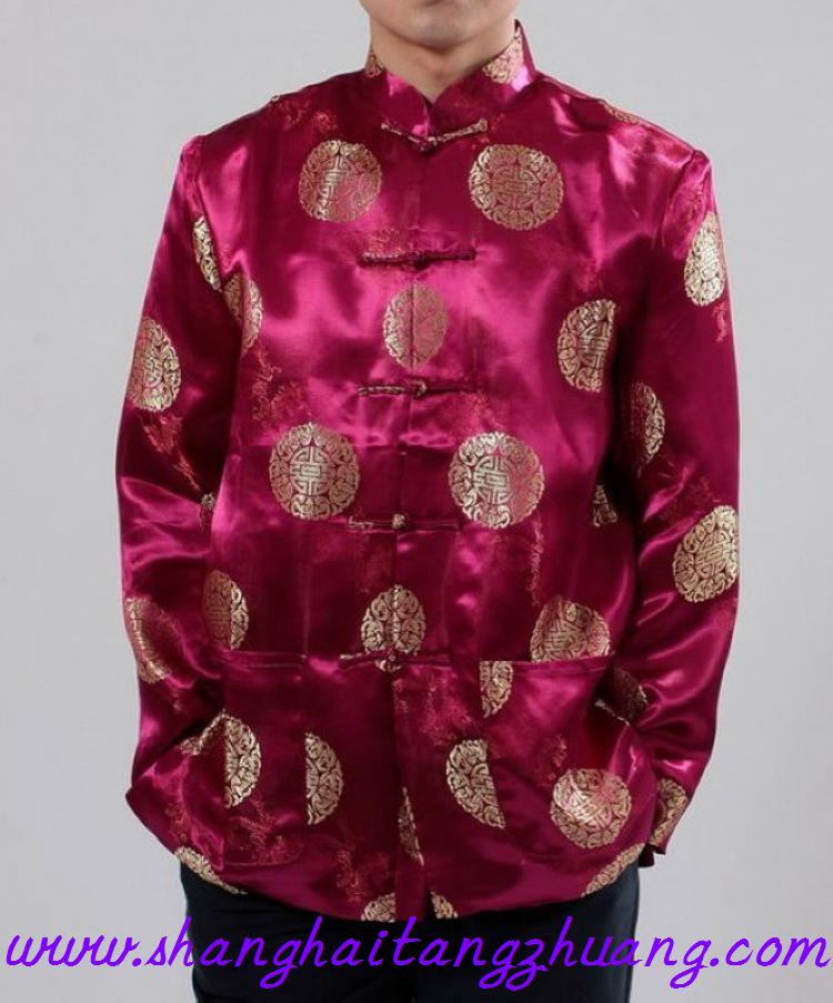 APEK Men's Red Long Sleeve Tang Suit Ethnic Outerwear for Spring, Autumn, Winter
