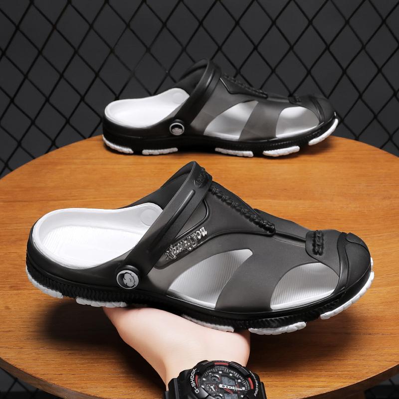 

Летние сандалии, мужские тапочки, уличная пляжная повседневная обувь, Zapatos De Hombre, домашняя прочная нескользящая обувь с открытым носком, новинка 40 чёрный