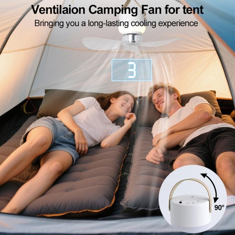 11,4 Zoll USB-wiederaufladbarer Campinglüfter mit Fernbedienung und LED-Licht, 3 Geschwindigkeiten, 3 Helligkeitsstufen für Zelt und Outdoor