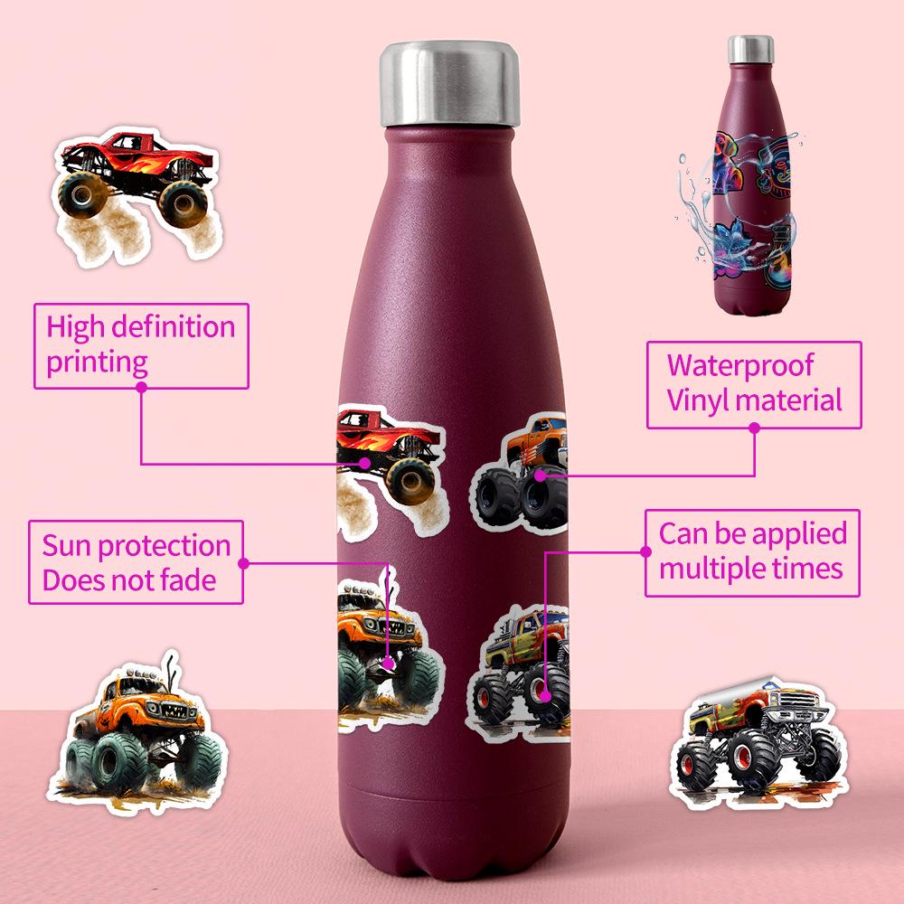 50 Cartoon Monster Truck Graffiti Stickers: Creative, Waterproof Decor for Water Bottles & Phones