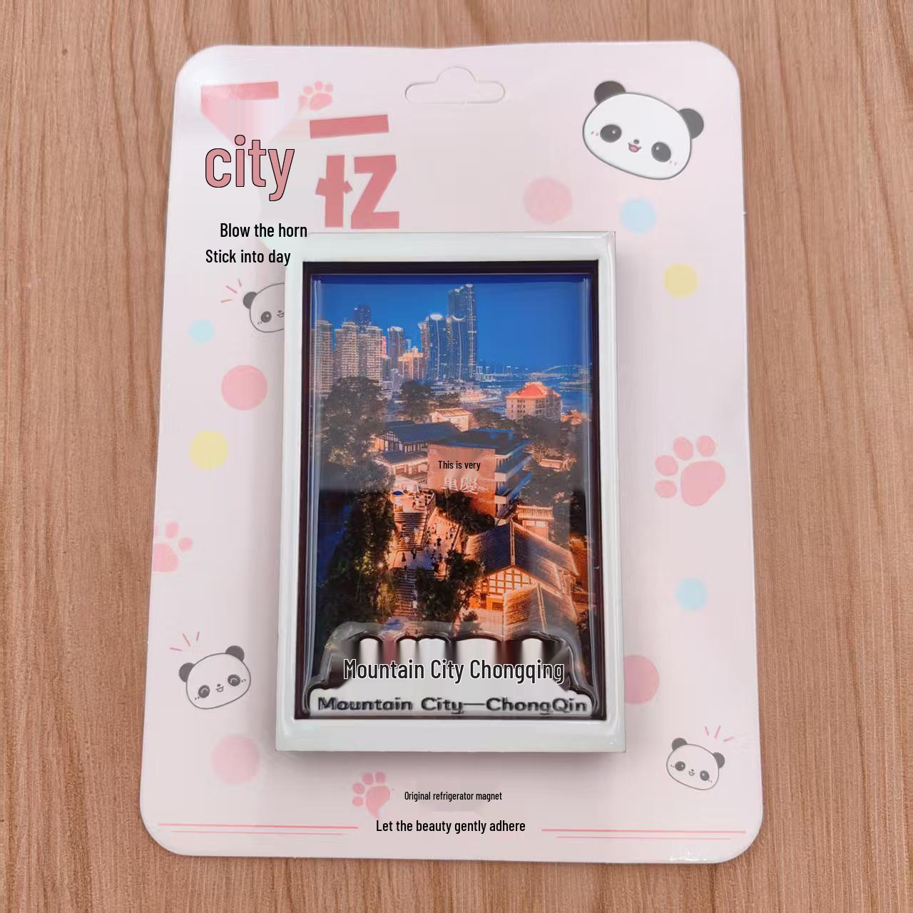 Chongqing Hongyadong Liziba Panda 3D Wooden Magnet - Cultural Tourism Souvenir