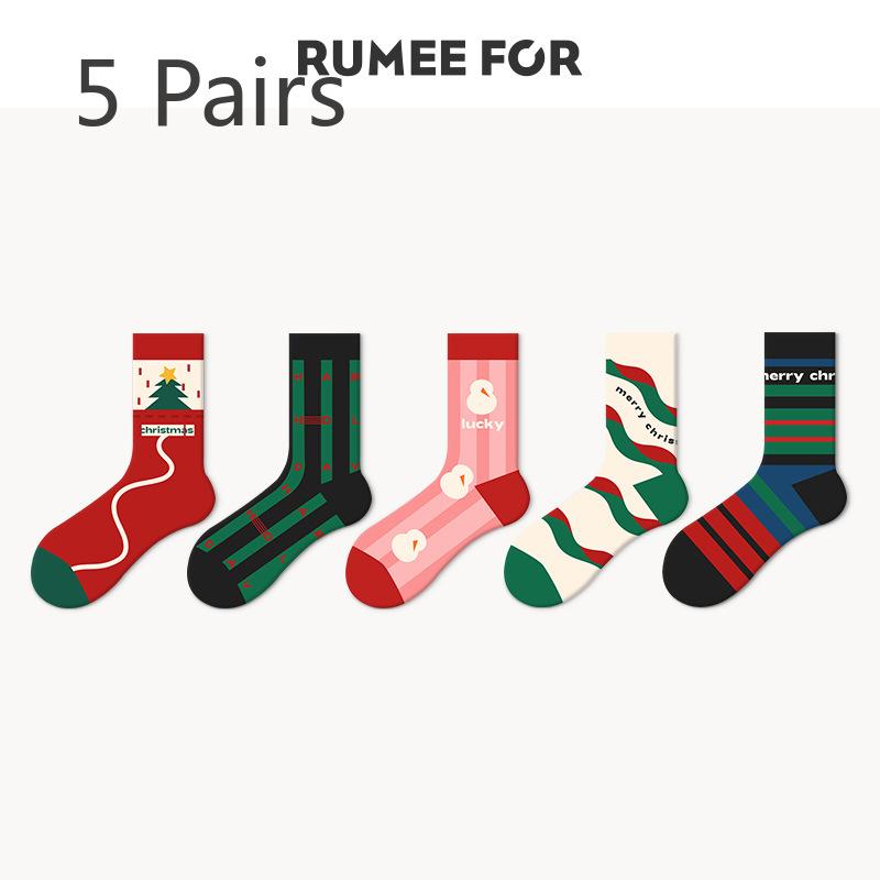 

5 Pairs of Ladies Winter Fashion New Christmas Lovely Home Tube Socks 5 Pairs