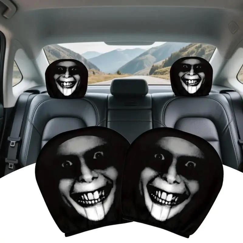 2pcs Face Printed Car Pillowcase Soft Comfortable Decorative Cushion Cover Auto Seat Headrest Washable Polyester Fabric