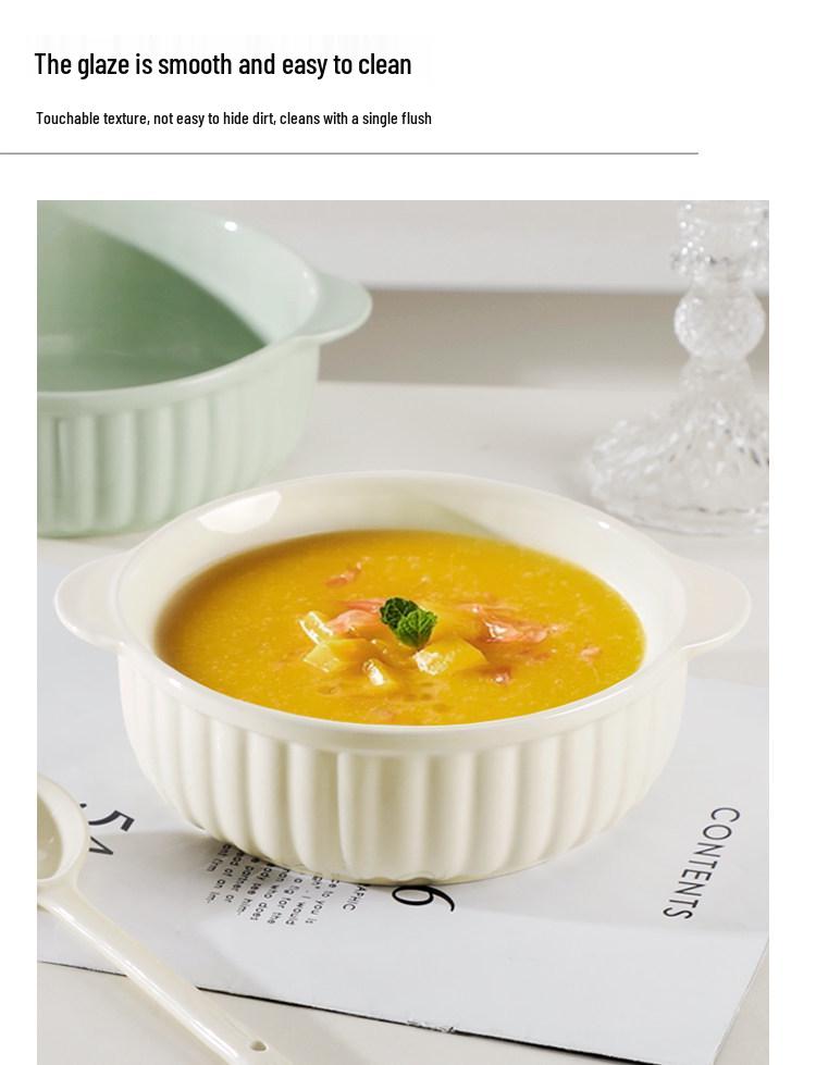Dual-Ear Ceramic Multipurpose Bowl: Ideal for Salads, Steamed Eggs, Baking, Microwaving, and Serving Soup.
