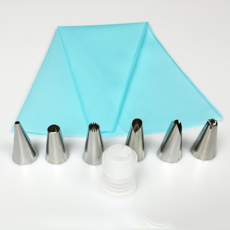 8Pcs/Set Cake Decorating Tools 6 Stainless Steel Nozzle + Silicone Pastry Bag DIY Tips Set