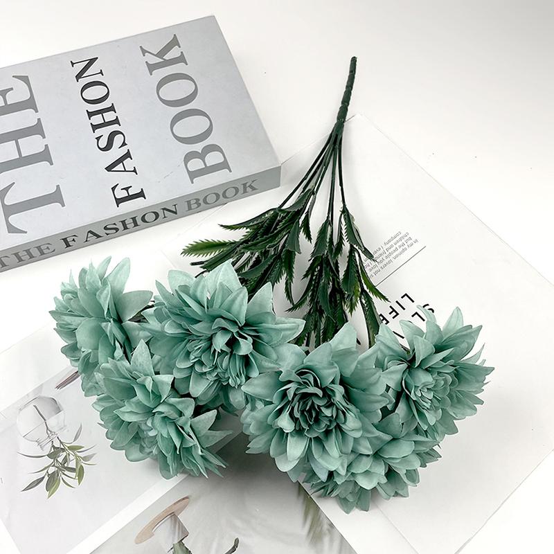 7 Heads Artificial Dahlia Flowers Bouquet Fake Silk Wedding Centerpiece for Table Decor Home Office Party Decoration Faux Flower