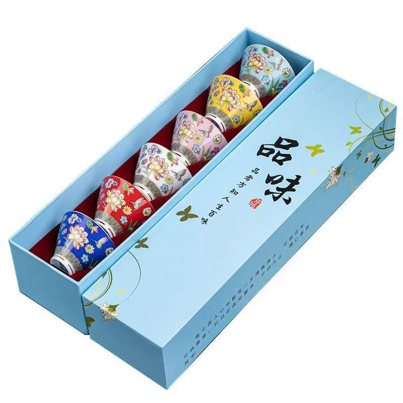 Exquisite Jingdezhen Enamel Teacup Gift Set - Six Kung Fu Tea Cups