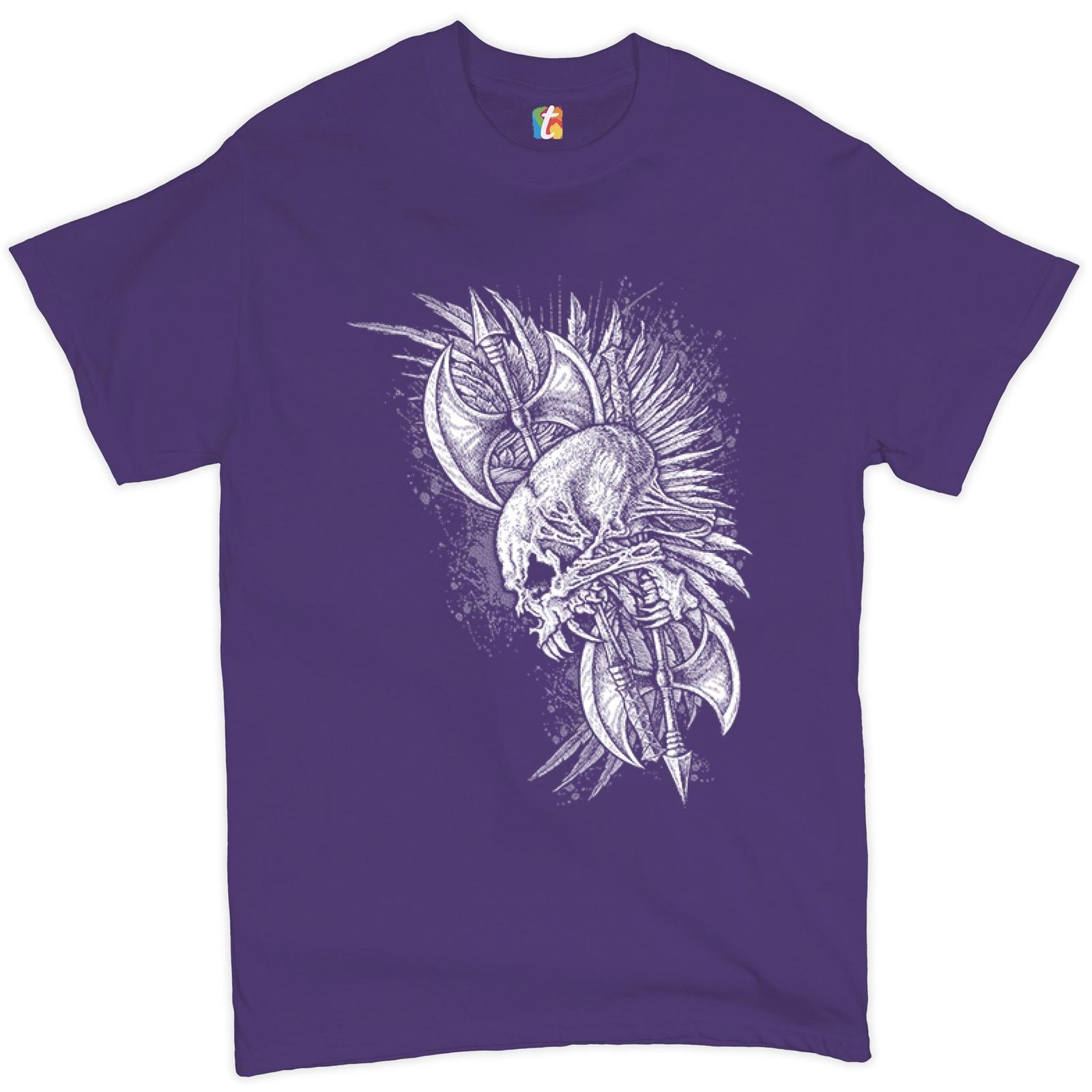 Winged Skull T-shirt Viking Warrior Skeleton Labrys Axe Gothic Men s Tee S
